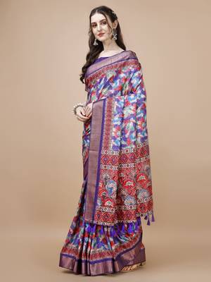 Purple Digital Printed Tussar Silk Blend Saree 3