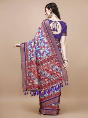 Purple Digital Printed Tussar Silk Blend Saree 4