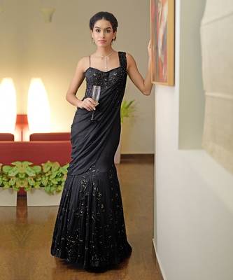 Black hand bead embroidered gown 1