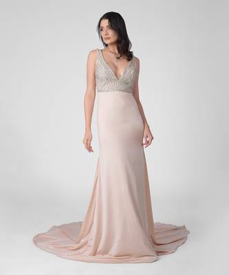 Pink pearl bead & crystal hand embroidered mermaid gown 1