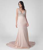 Pink pearl bead & crystal hand embroidered mermaid gown