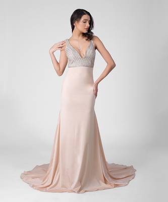 Pink pearl bead & crystal hand embroidered mermaid gown 2