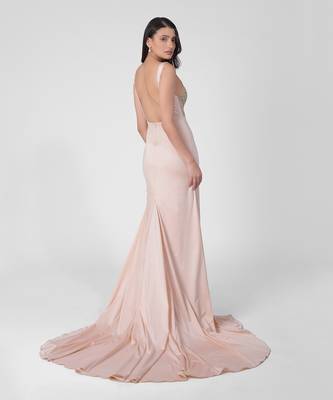 Pink pearl bead & crystal hand embroidered mermaid gown 4