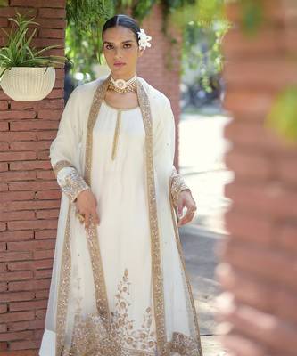 Ivory gold marori beads & sequin hand embroidered kurta set 4