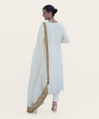 Ivory gold marori beads & sequin hand embroidered kurta set 5