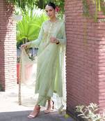 Pista green marori beads & sequin hand embroidered kurta set
