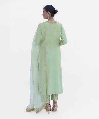 Pista green marori beads & sequin hand embroidered kurta set 5
