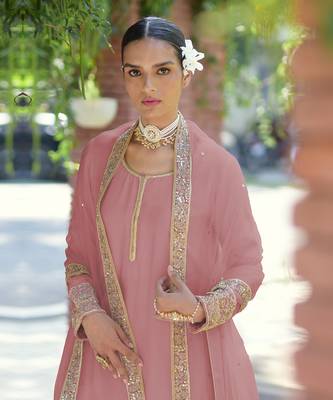 Dusty rose gold marori beads & sequin hand embroidered kurta set 1