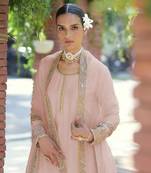 Oyster pink gold marori beads & sequin hand embroidered kurta set