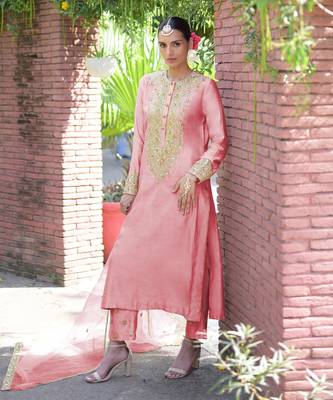 Pressed rose marori beads & sequin hand embroidered kurta set 1