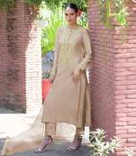 Beige marori beads & sequin hand embroidered kurta set