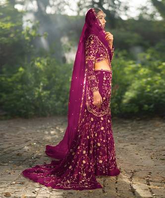 Peacock Pink Zardosi Hand Embroidered Lehenga Set 2