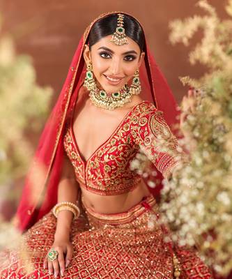 Red Sequin & Zardosi Hand Embroidered Lehenga Set 2