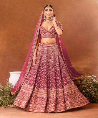 Deep Rosewood Sequin & Zardosi Hand Embroidered Lehenga Set 1