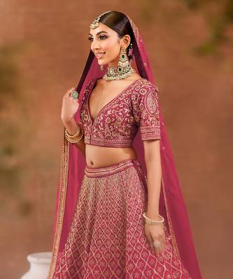 Deep Rosewood Sequin & Zardosi Hand Embroidered Lehenga Set 3