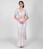 White shower sequin & beads hand embroidered saree set