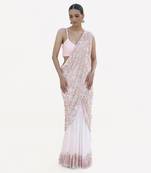 Sea shells white-pink hand embroidered draped saree set
