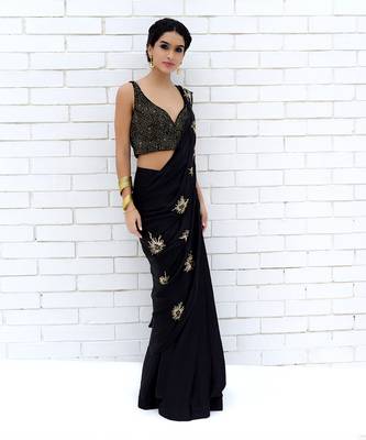 Black starburst beads & sequin hand embroidered saree with blouse 2