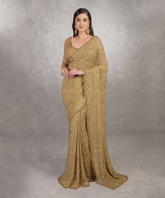 Cleopatra gold bead & sequin hand embroidered saree set 1