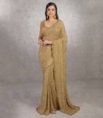 Cleopatra gold bead & sequin hand embroidered saree set