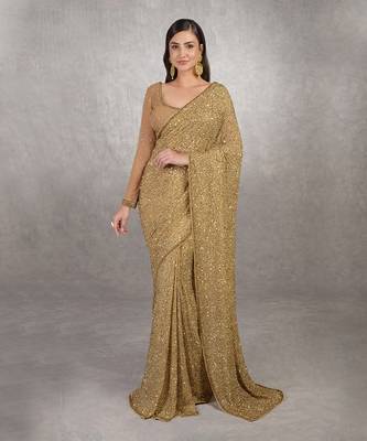 Cleopatra gold bead & sequin hand embroidered saree set 2
