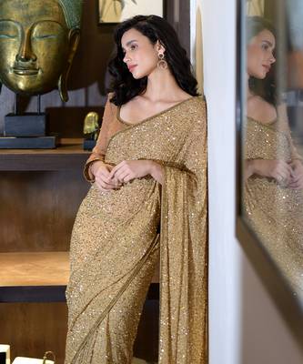 Cleopatra gold bead & sequin hand embroidered saree set 3
