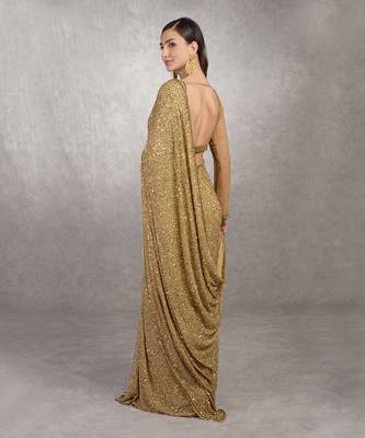 Cleopatra gold bead & sequin hand embroidered saree set 4