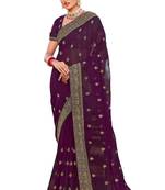Purple Stone Resham Embroidery Georgette Party Wear Saree