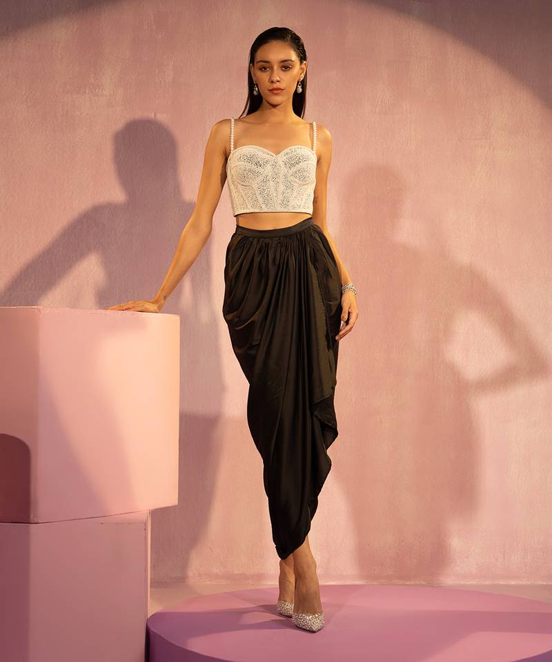 Black drape skirt set
