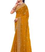 Mustard Stone Resham Embroidery Georgette Saree