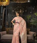 Peach Ethnic Motif Design Banarasi Style Silk Blend Saree With Blouse For Women