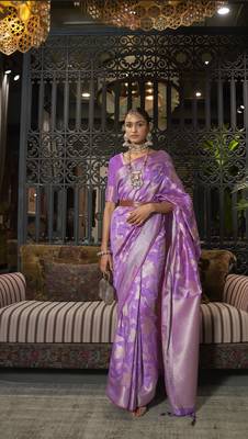Purple Ethnic Motif Design Banarasi Style Silk Blend Saree With Blouse For Women 1