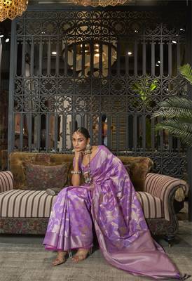 Purple Ethnic Motif Design Banarasi Style Silk Blend Saree With Blouse For Women 2