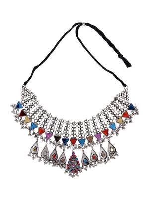 Oxidized silver color multicolor stone necklace set 2
