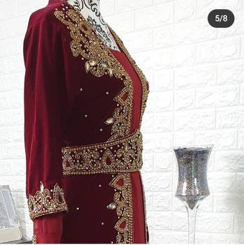 Maroon Velvet Zari Work Kaftan 1