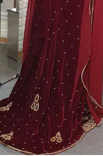 Maroon Velvet Zari Work Kaftan