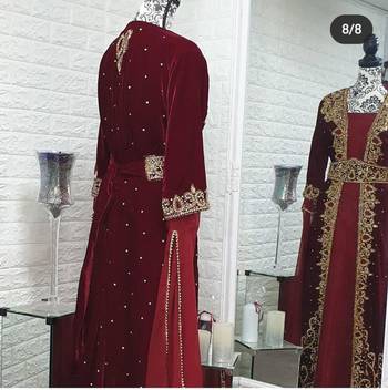 Maroon Velvet Zari Work Kaftan 3