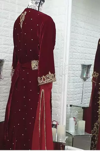 Maroon Velvet Zari Work Kaftan