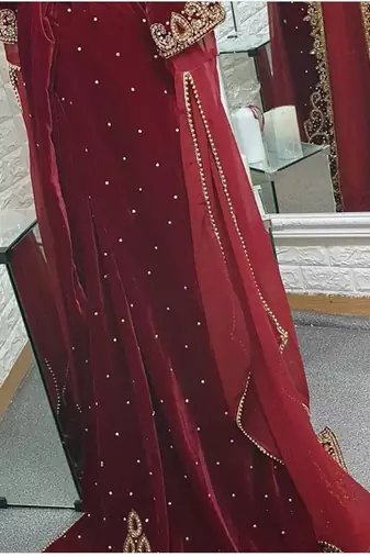 Maroon Velvet Zari Work Kaftan