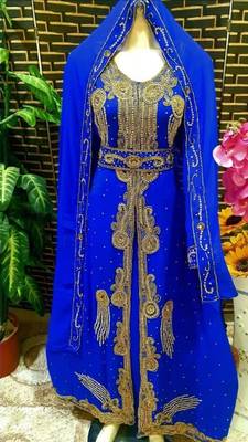 Blue Handcrafted Zari work Stitched Georgette Kaftan Party Dress 3