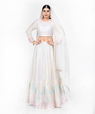 Royal White Chanderi Silk Lehenga Set 1