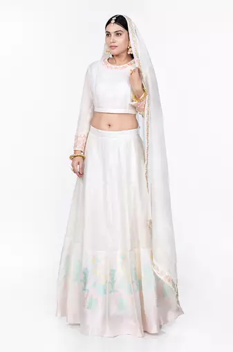 Royal White Chanderi Silk Lehenga Set