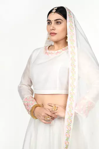 Royal White Chanderi Silk Lehenga Set