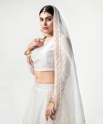 Royal White Chanderi Silk Lehenga Set 4