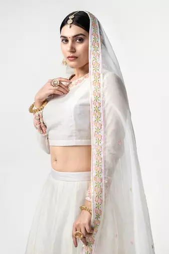 Royal White Chanderi Silk Lehenga Set