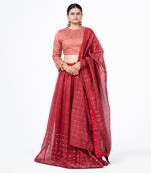 Mahogani Red Chanderi Silk Lehenga Set