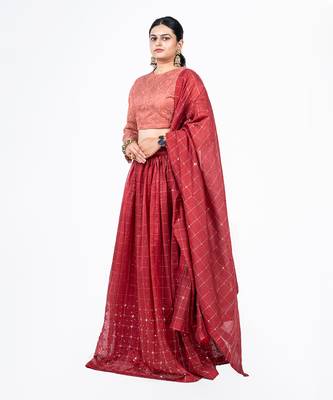 Mahogani Red Chanderi Silk Lehenga Set 2