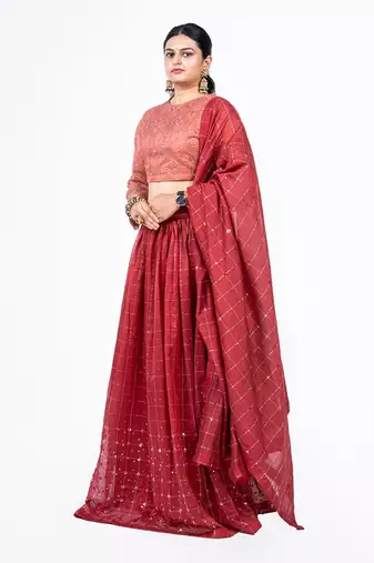 Mahogani Red Chanderi Silk Lehenga Set