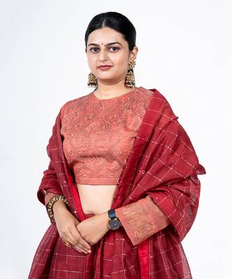 Mahogani Red Chanderi Silk Lehenga Set 4