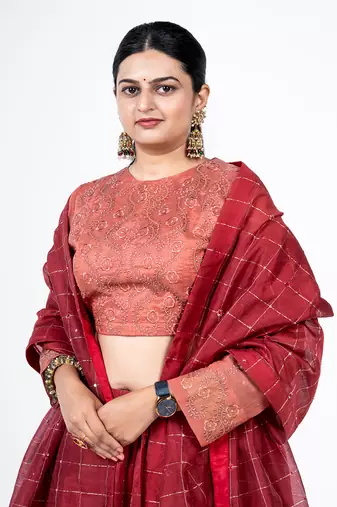 Mahogani Red Chanderi Silk Lehenga Set